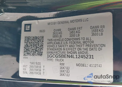 2020 Chevrolet Colorado 2Wd Long Box Wt from USA, damaged, VIN 1GCGSBEN4L1245231